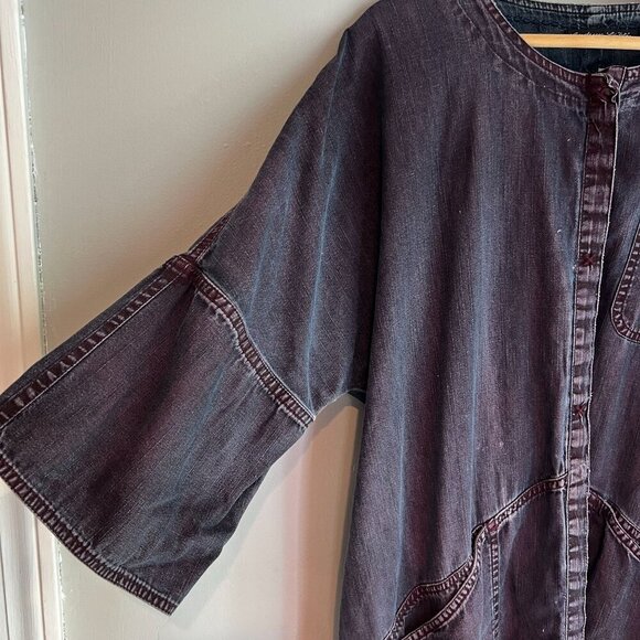 Gudrun Sjoden Womens Button Up Kimono Cape Round Neck Dress MEDIUM in Black - Picture 4 of 12